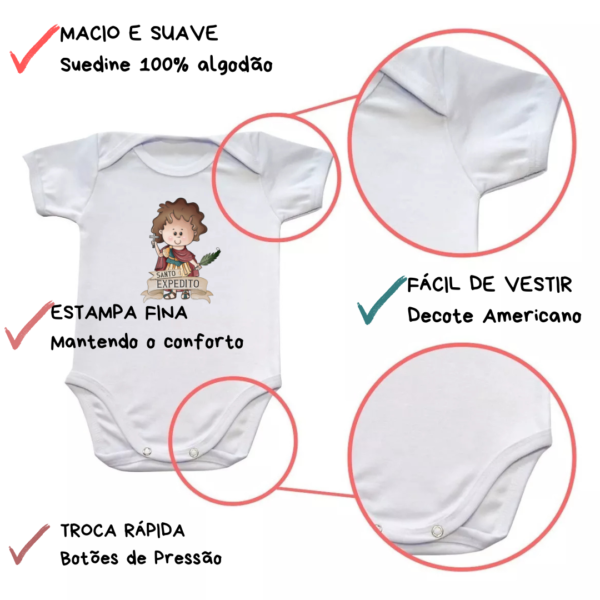 Body Macacão Bebe Unissex Santo Expedito - Imagem 4