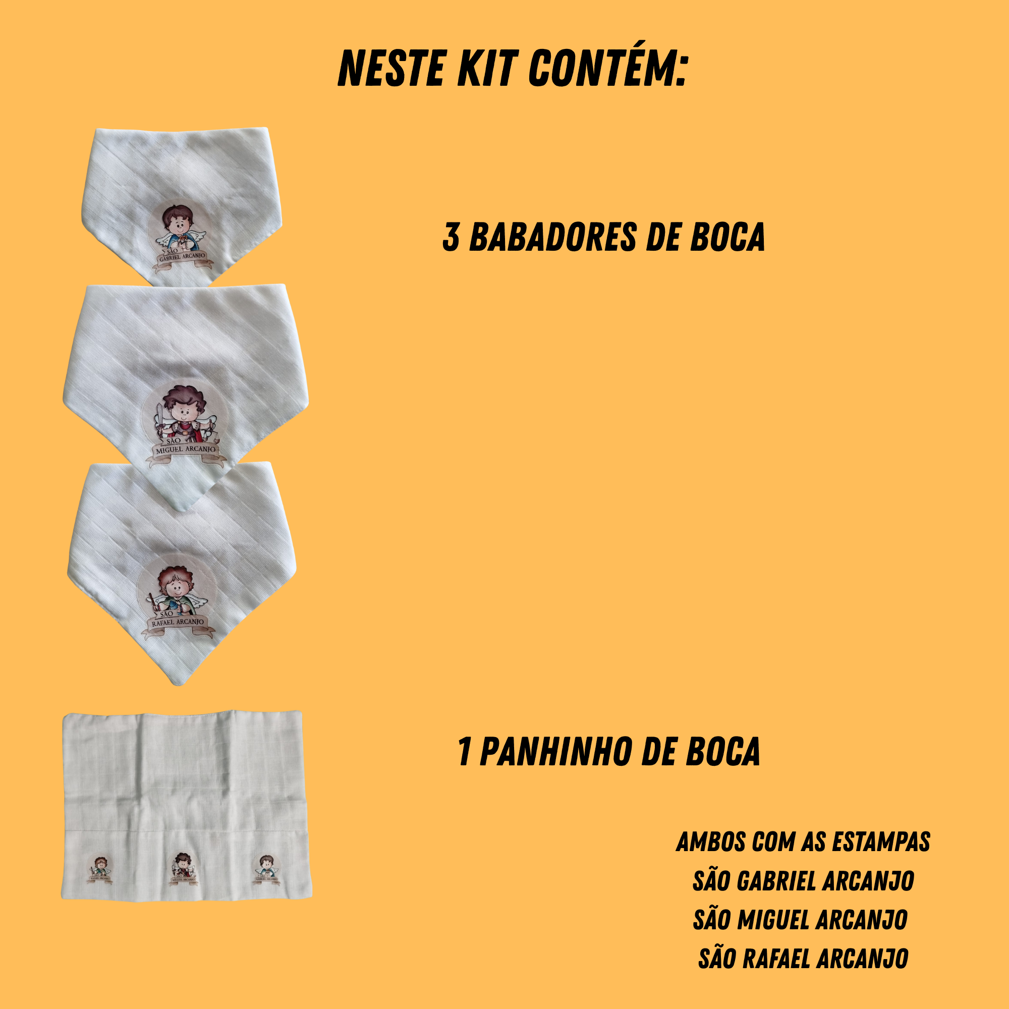 Kit Babador Fralda Algodão + Paninho Boca Anjos Arcanjos - Imagem 3